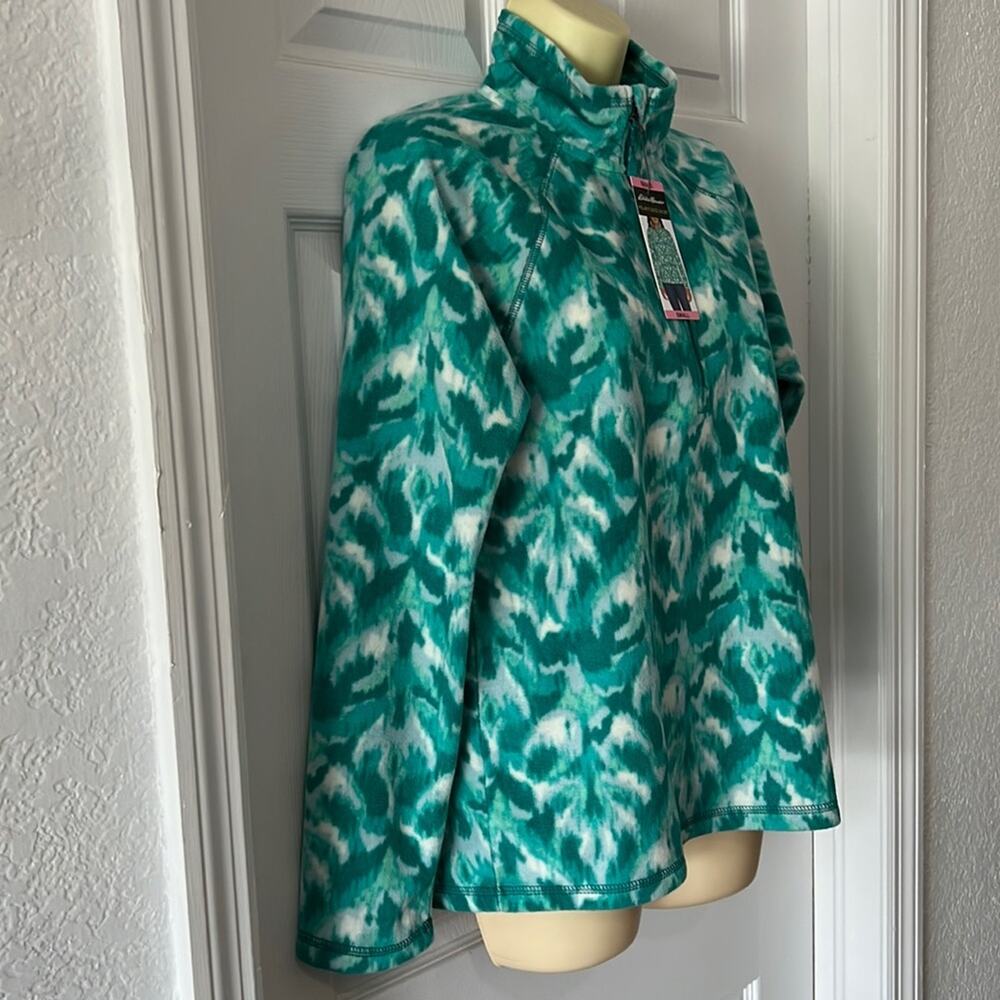 Eddie Bauer Turquoise Leaf Ikat Print Lightweight Fleece 1/4 Zip Pullover Size S - Picture 2 of 11